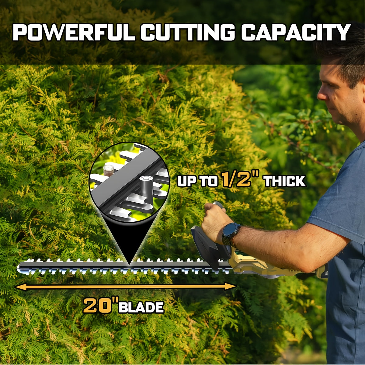 20-Inch Cordless Hedge Trimmer Compatible with Dewalt 20V MAX Battery High-Carbon Steel Brushless Motor