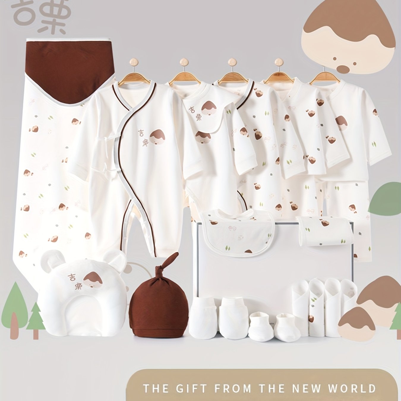 Baby Boy Clothes + Newborn Daily Necessities Complete Set, Total 22pcs, 5 Sets Of Clothes + Hat + Bib + Pillow + Hand And Foot Covers + Bibs, Baby Items, Baby Full Moon Summer Long Sleeve Suit, Baby Romper, Local Warehouse, B