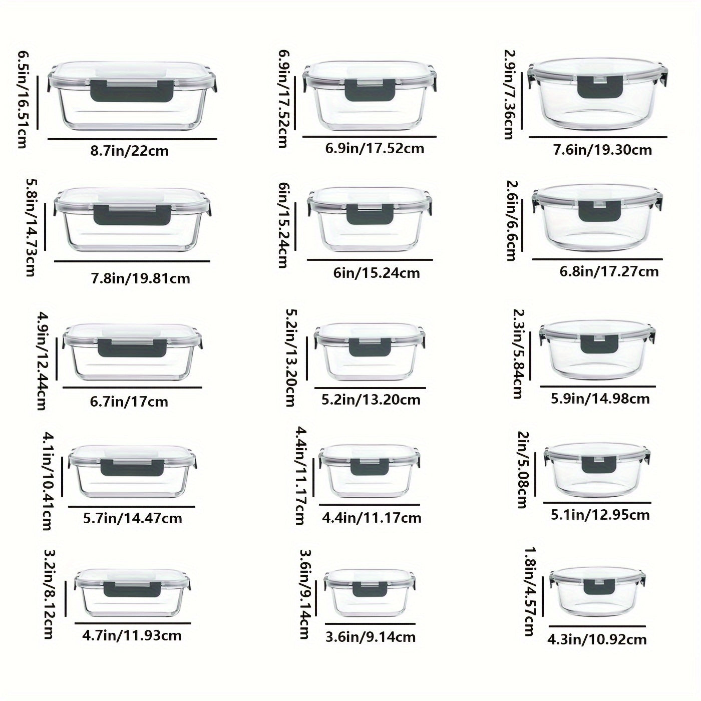 Airtight Glass Meal Prep Containers Set - 15 Pieces Food Storage