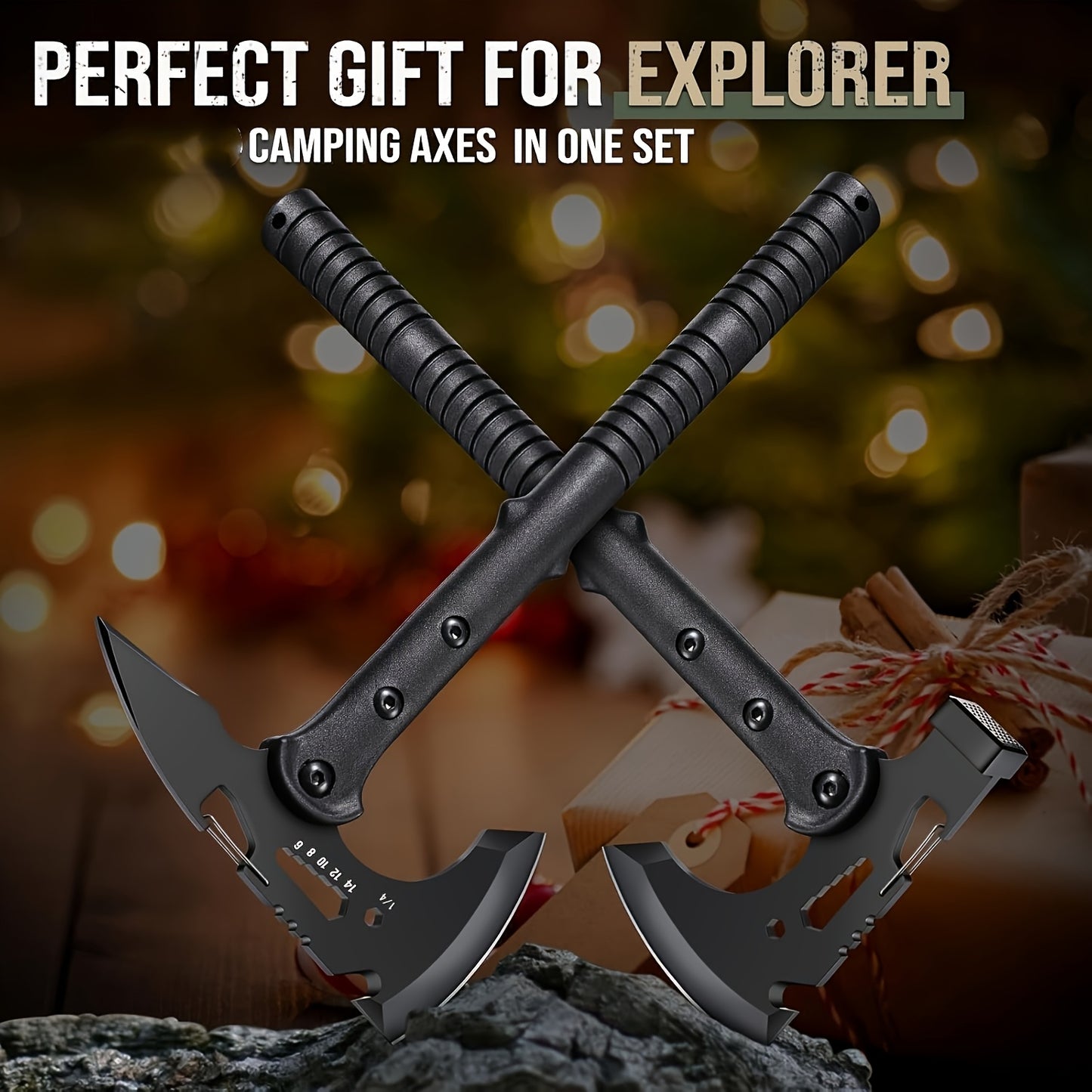 Multi-Purpose Ergonomic Black Stainless Steel Axe and Camping Hatchet Set for Hiking Trekking Emergency Preparedness and Camping Accessories
