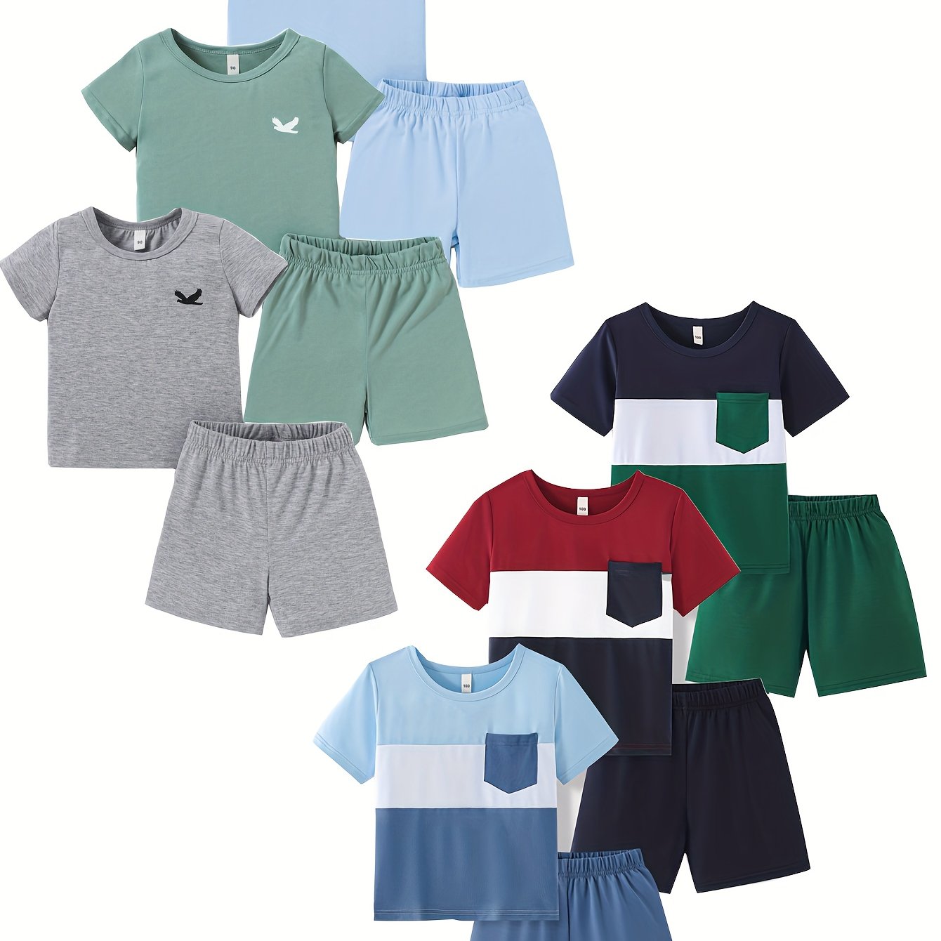 12pcs Boys' Casual Fashion Set, Shirt Suit, 6pcs Of Tops And Shorts, New Summer Multi-Piece Set