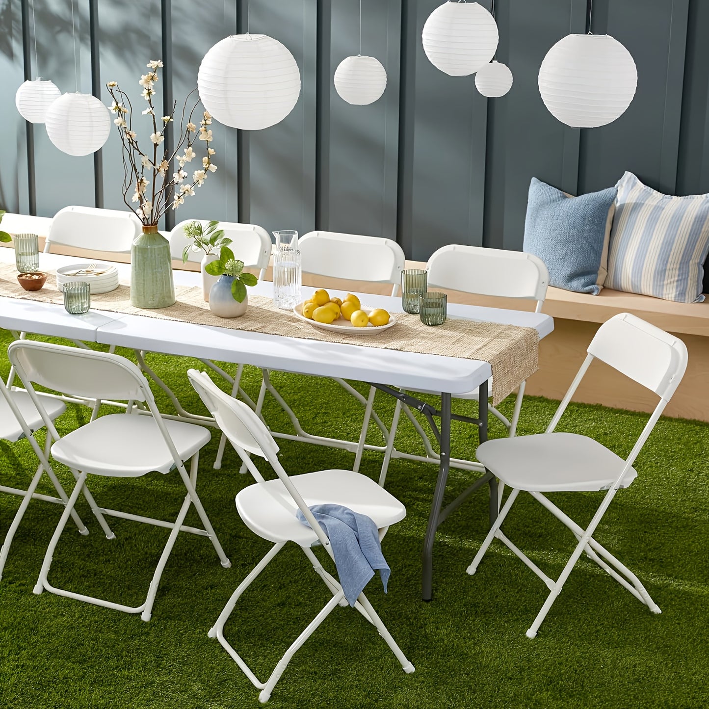 4 FT/ 6 FT Plastic Folding Dining Table, White High Duty Rectangular Dining Table with Carrying Handle, Portable In/Outdoor Camping Picnic Garden Party Dining & Office Meeting Desk, Multipurpose