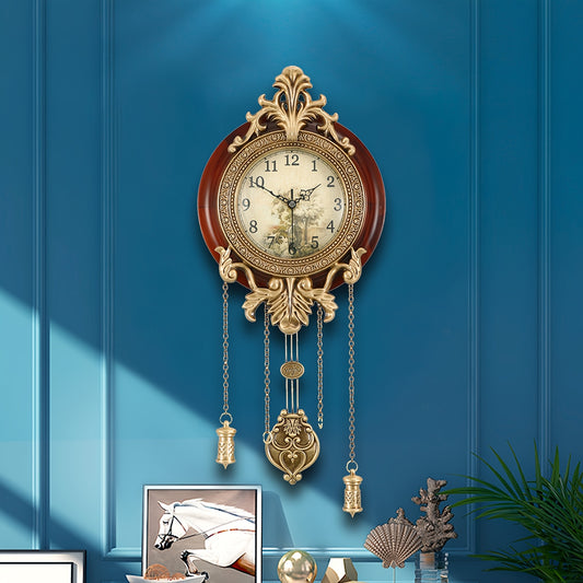 [Battery Operated Retro Wood Clock] Real Wood Wall Clock with Swinging Pendulum by Aero Snail, Battery Operated Clock for Living Room Decor, Retro Vintage Style Decorative, Improted Mechanism Silent Scanning Hands Watch