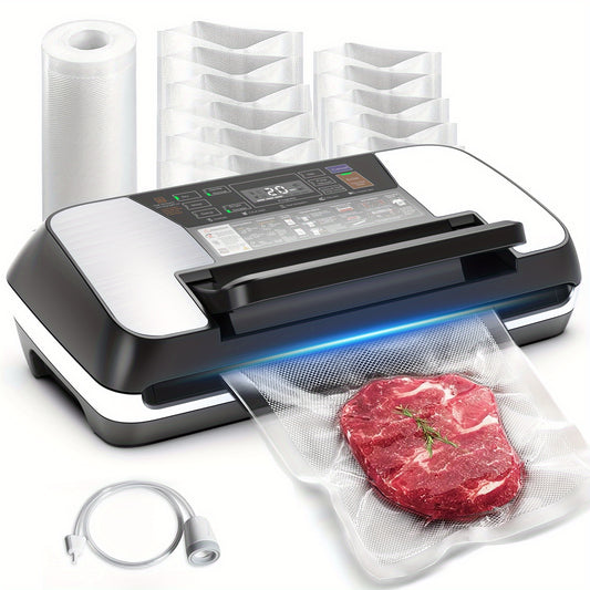85kPa Food Vacuum Sealer Machine - 12-in-1, Easy Lock, Double Heat Seal, with Built-in Cutter, Bag Storage, 1 Roll & 10 Pre-cut Bags